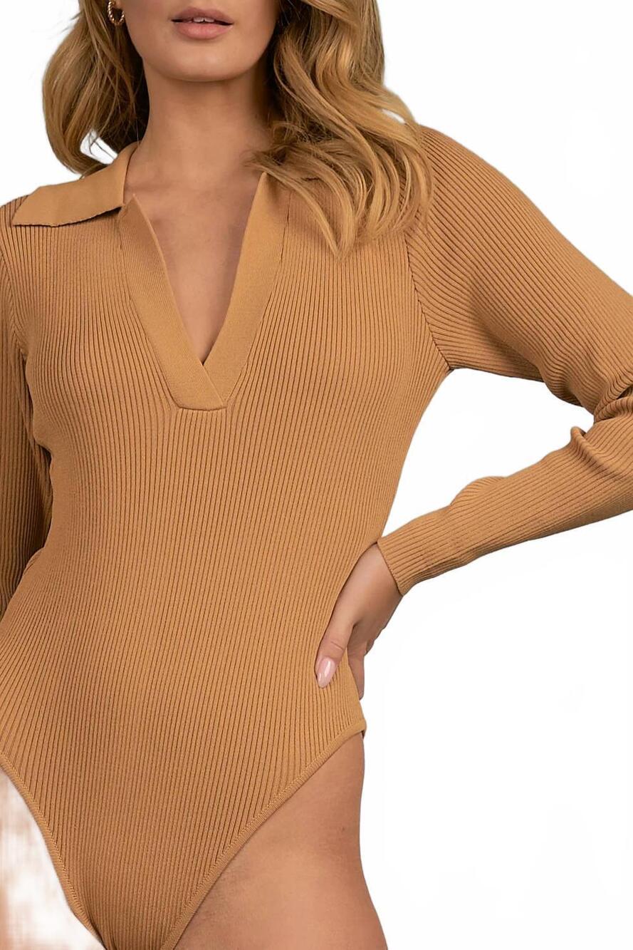 NEW ELAN v-neck sweater bodysuit in camel